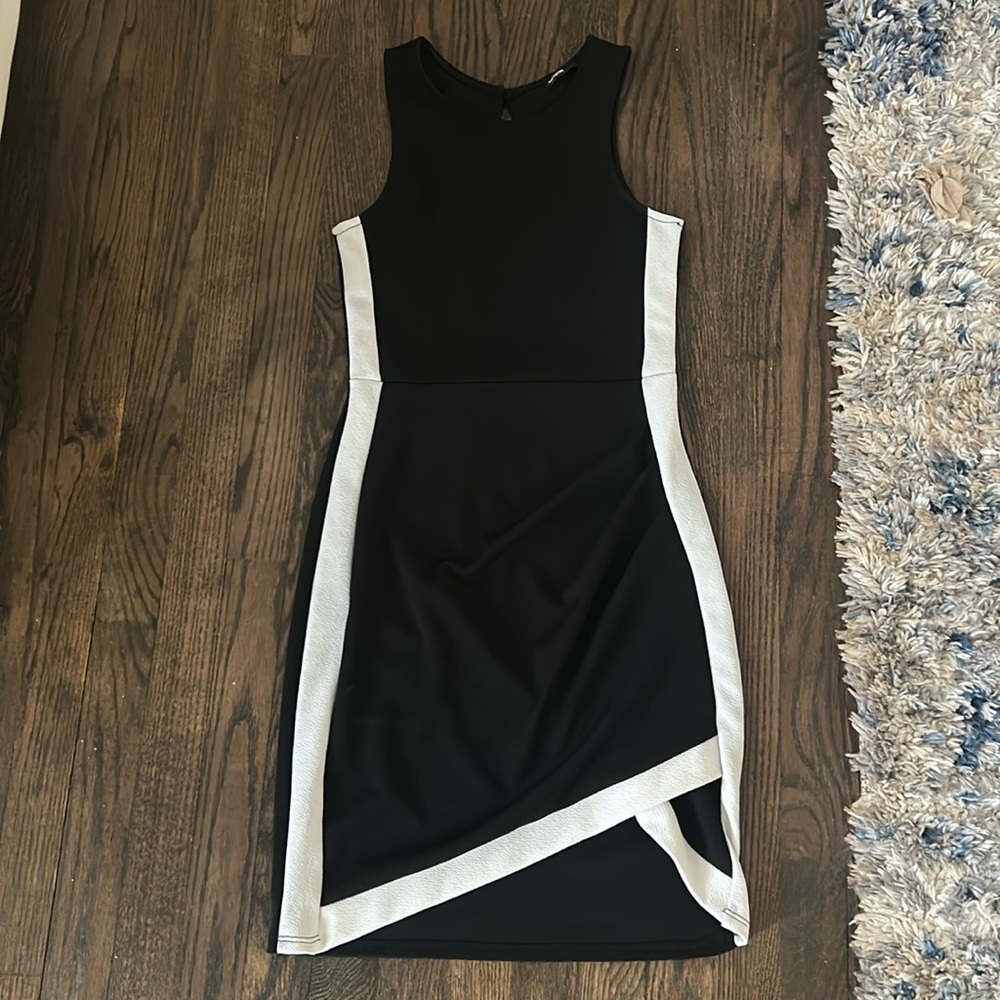 Black and white asymmetrical dress